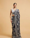 Indigo Blue Floral Patterned Saree with Sequin Work